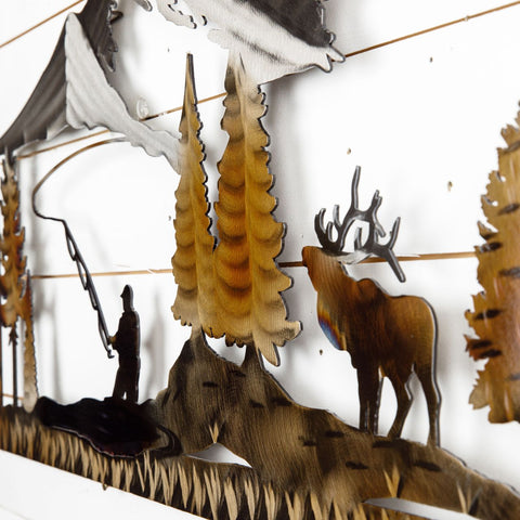 Elk and Fisherman Metal Wall Art