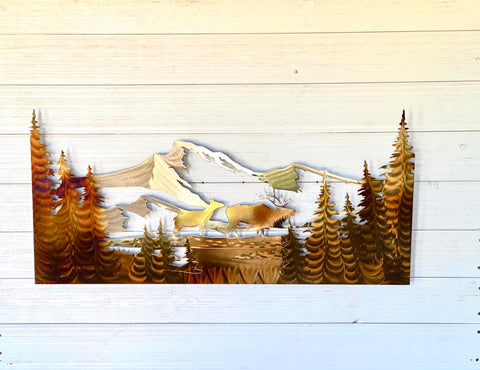 Elk and Cow Metal Wall Art