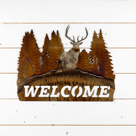 Metal Art Welcome Sign with Elk