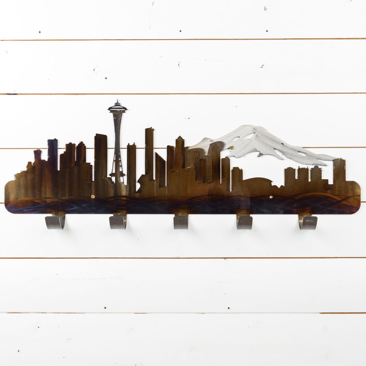 Seattle Skyline Home Decor Metal Wall deals Art Steel Coat Rack with 5 Hooks