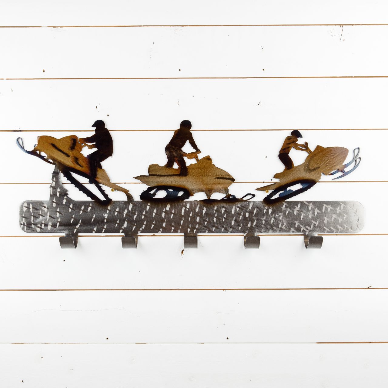 Snow Racer Wall Mount Snowmobile Metal Wall Art Coat Rack | Iron Mountain Studios
