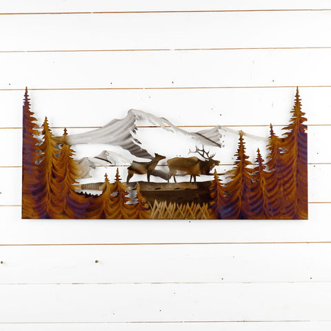 Elk and Cow Metal Wall Art