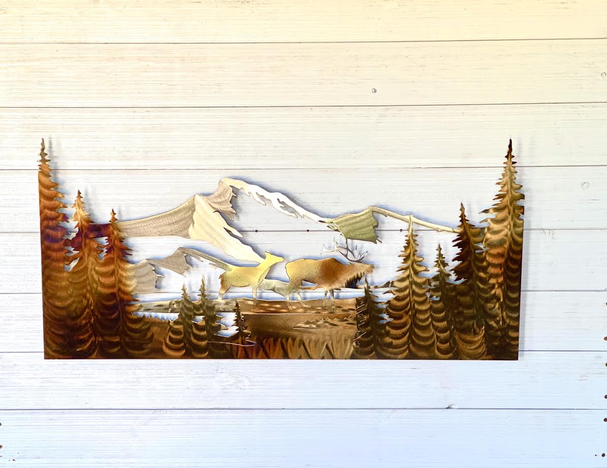 Elk and Cow Metal Wall Art