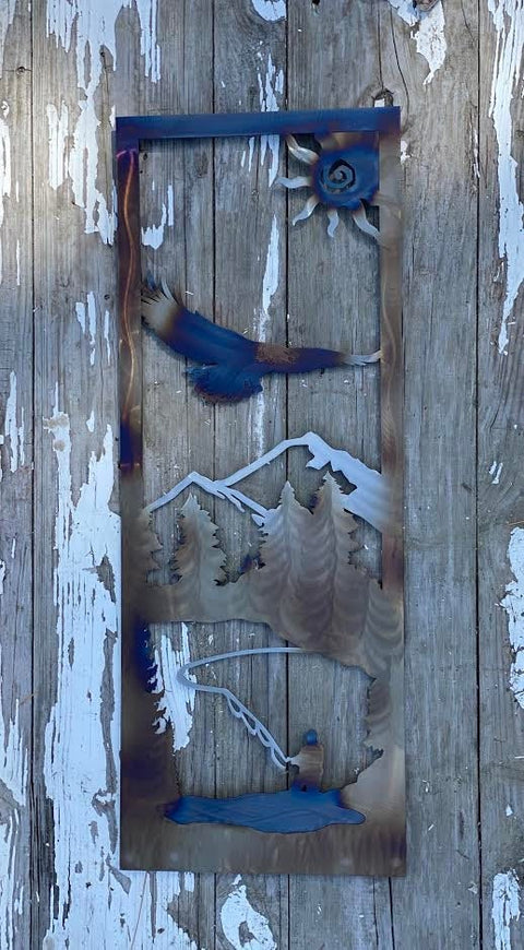 Eagle and Fisherman Metal Wall Art