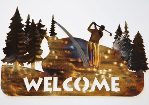 Golfer Metal Welcome Sign